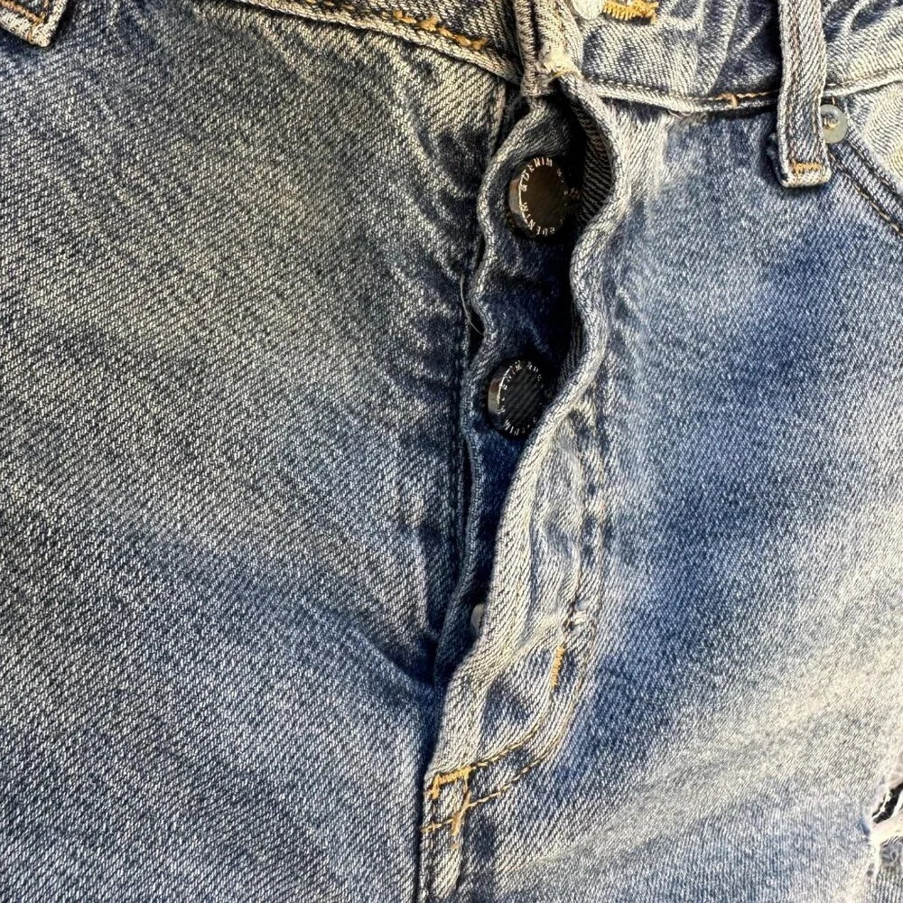 & Denim Boyfriend Fit Destroyed Taille Basse Light Blue Jeans Size 10 - Picture 5 of 13